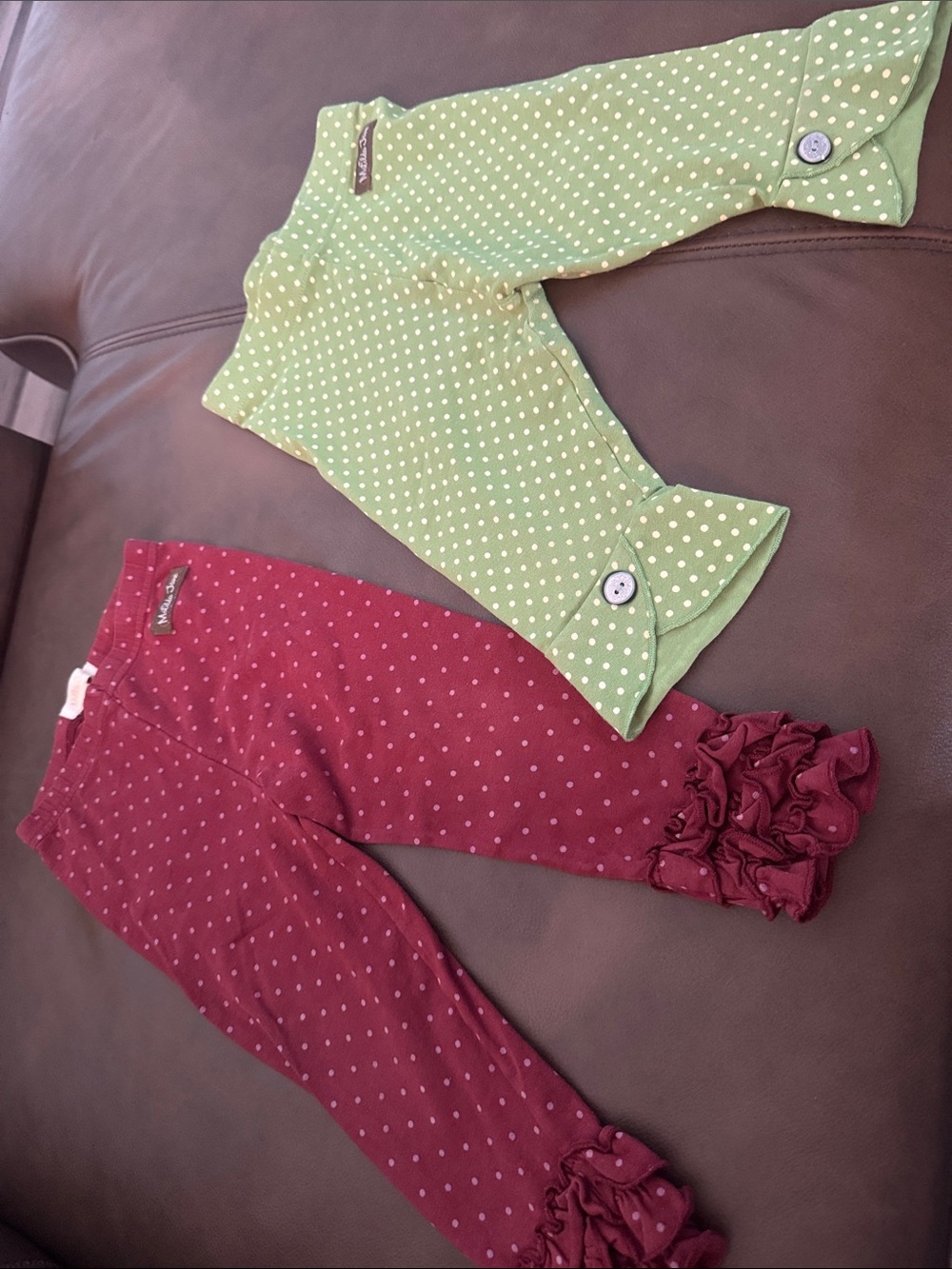 Matilda Jane Green & Burgundy Polka Dot Girls Leggings Set